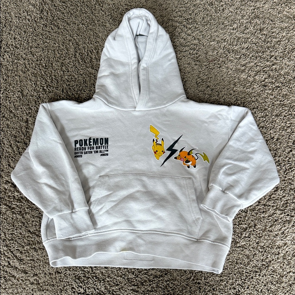 ZARA kids: White/Grey/Taupe Pokémon Hoodie with Pikachu and Charmander